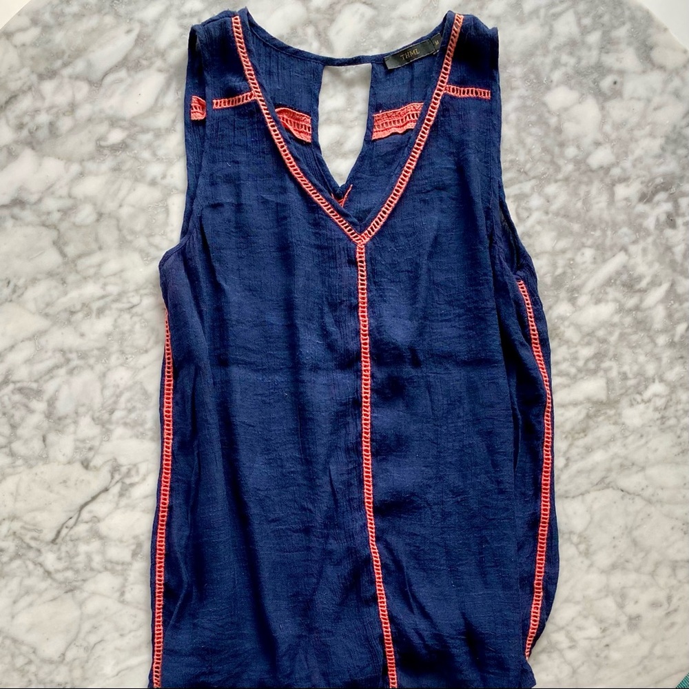 THME Navy + Coral Sleeveless Top